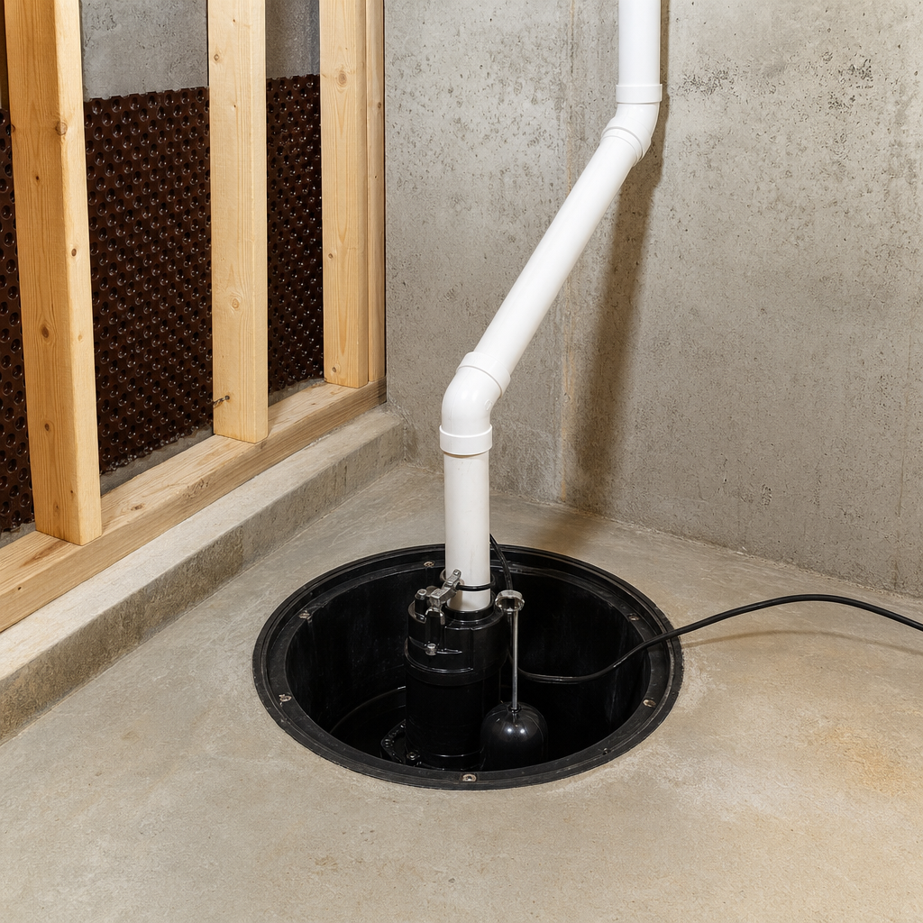 Floor drain and sump system being serviced